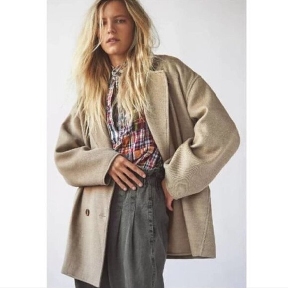 New Free People Hannah Slouchy Boyfriend Oregano Blazer Coat Jacket NWT Large - Picture 3 of 15